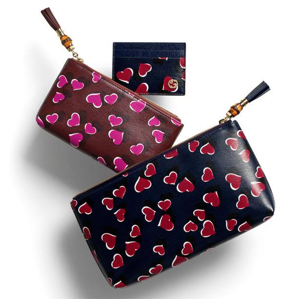 Buy Gucci Heart Card Holder 'Heartbeat' Navy Leather Red Designer